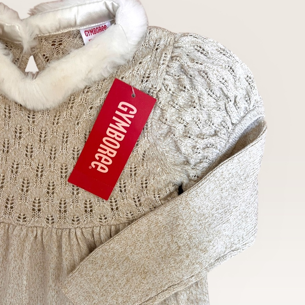 Gymboree Gold Thread Faux Fur Collar Dress